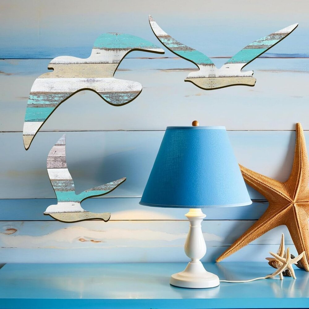 Wood Seagull Set of 3 Wall Decoration Nautical‎ Coast Beach Theme